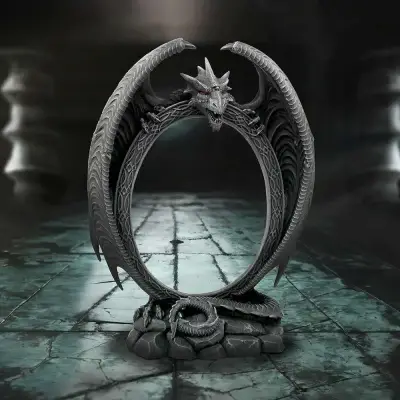 Figurine dragon mirror scaled reflection